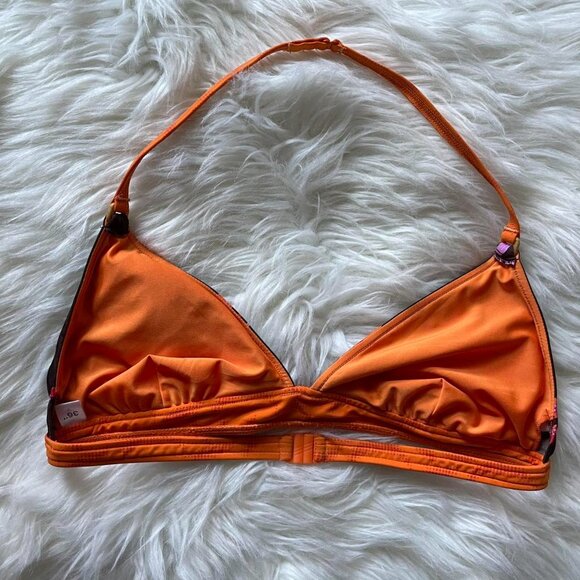 Y2K Adidas Brown and Orange Floral Halter Strappy Bikini Top - Picture 2 of 7